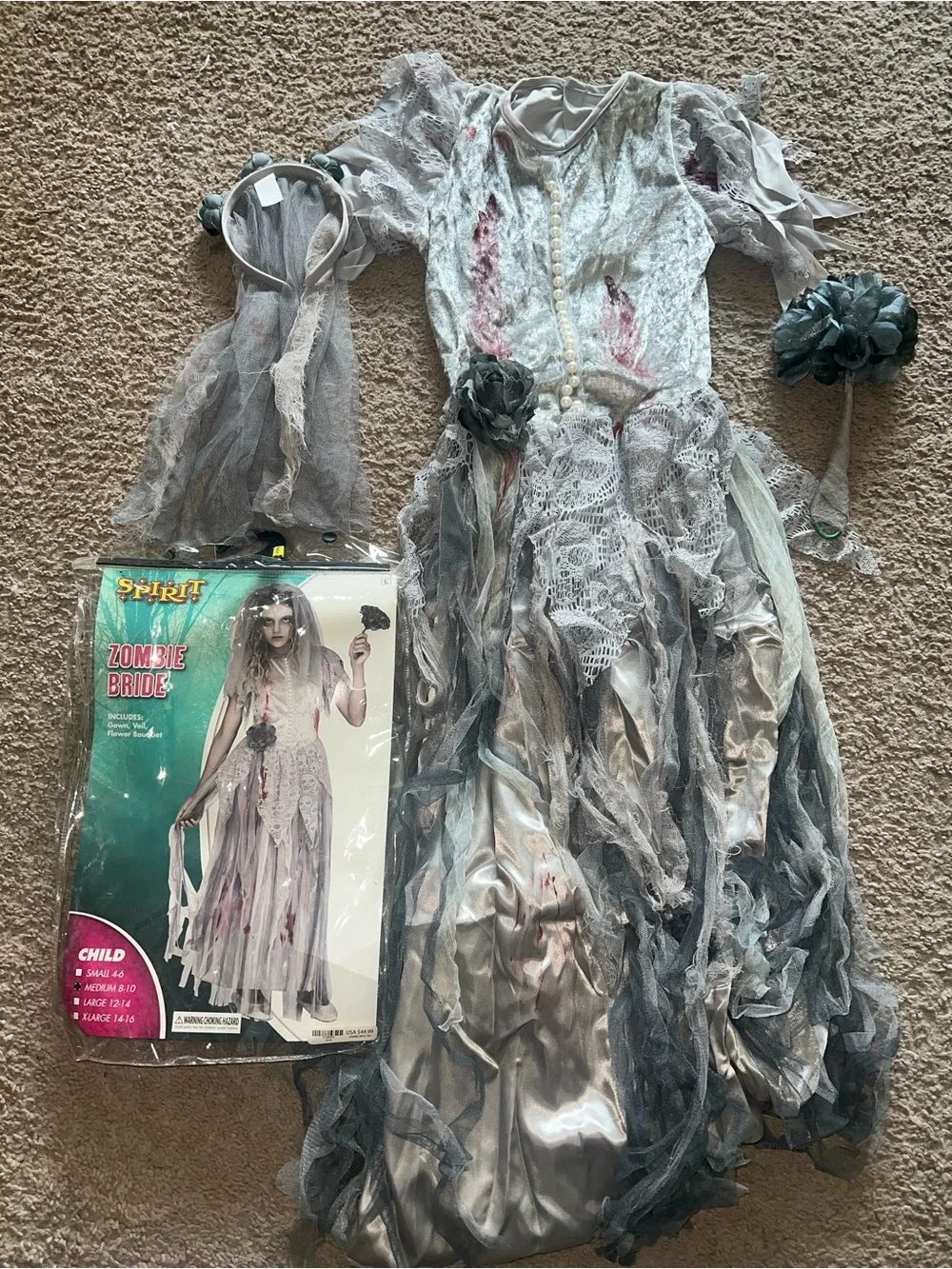 Spirit Zombie Bride Costume youth med 8-10 in White and Gray - Picture 2 of 3